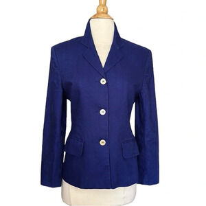 Vintage 80s ESPRIT Linen Royal Blue Classic Blazer Shoulder Pads, XS